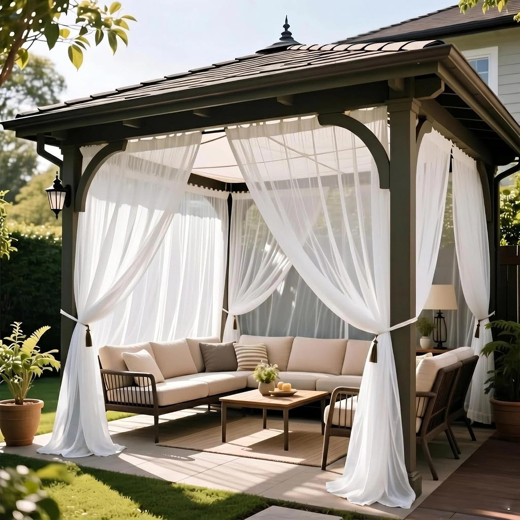 Two Pack White Sheer Tulle Outdoor Mesh Net Curtains