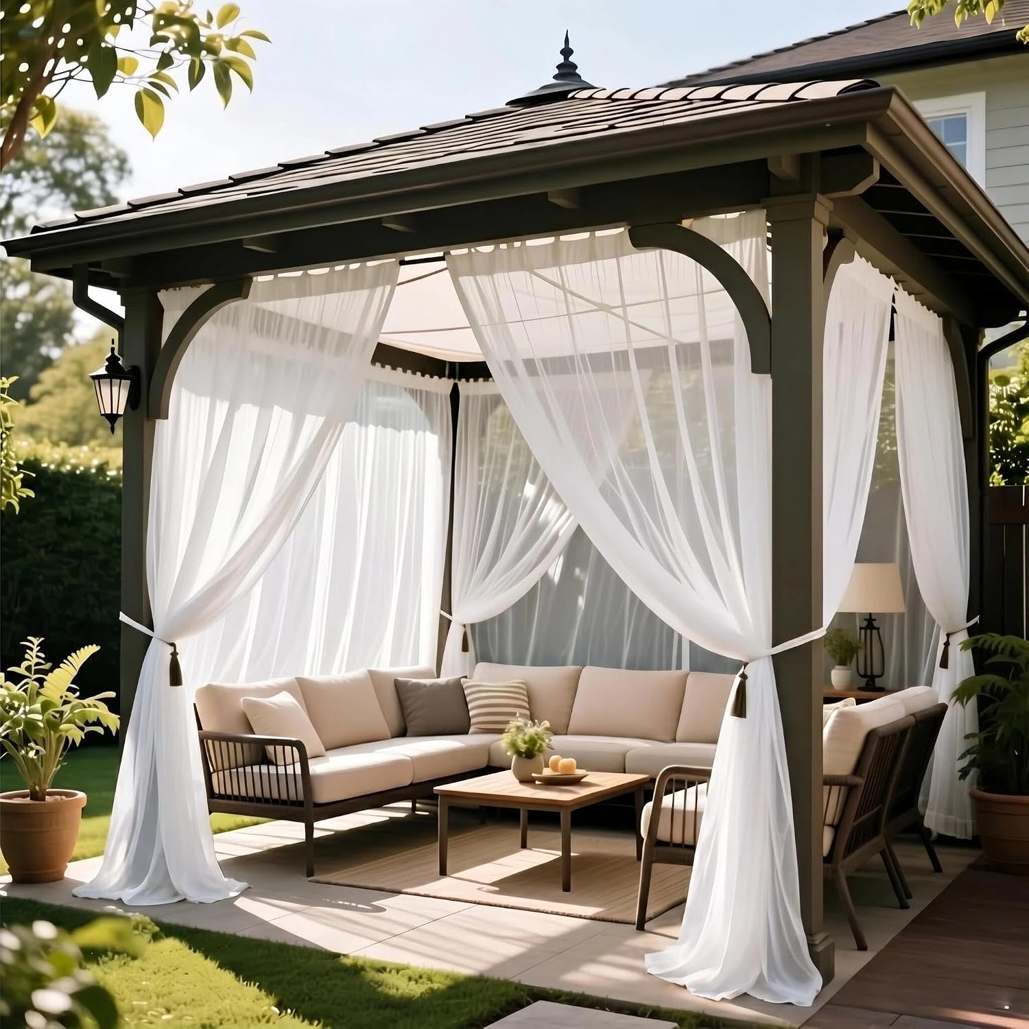 Two Pack White Sheer Tulle Outdoor Mesh Net Curtains