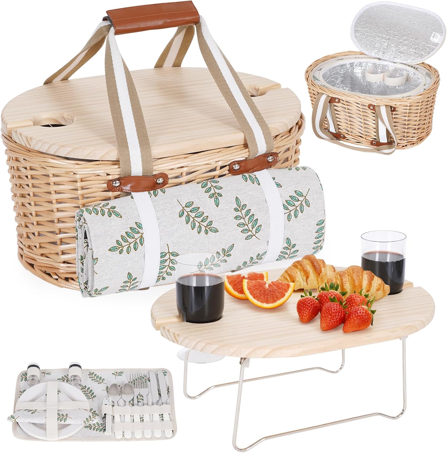 Two Person Leaf Wicker Picnic Basket Set