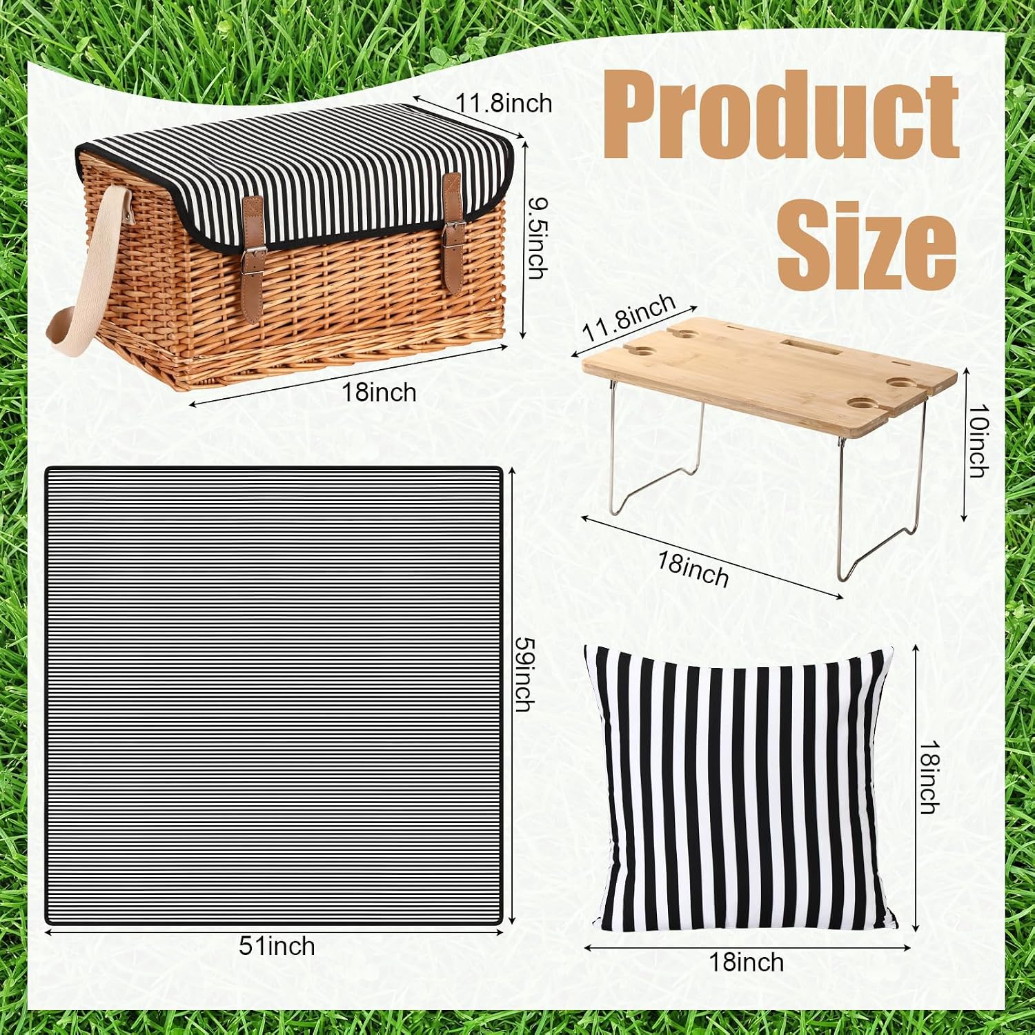 4 Person Wicker Picnic Basket Accessory Set
