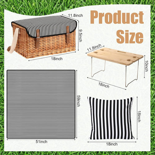 4 Person Wicker Picnic Basket Accessory Set