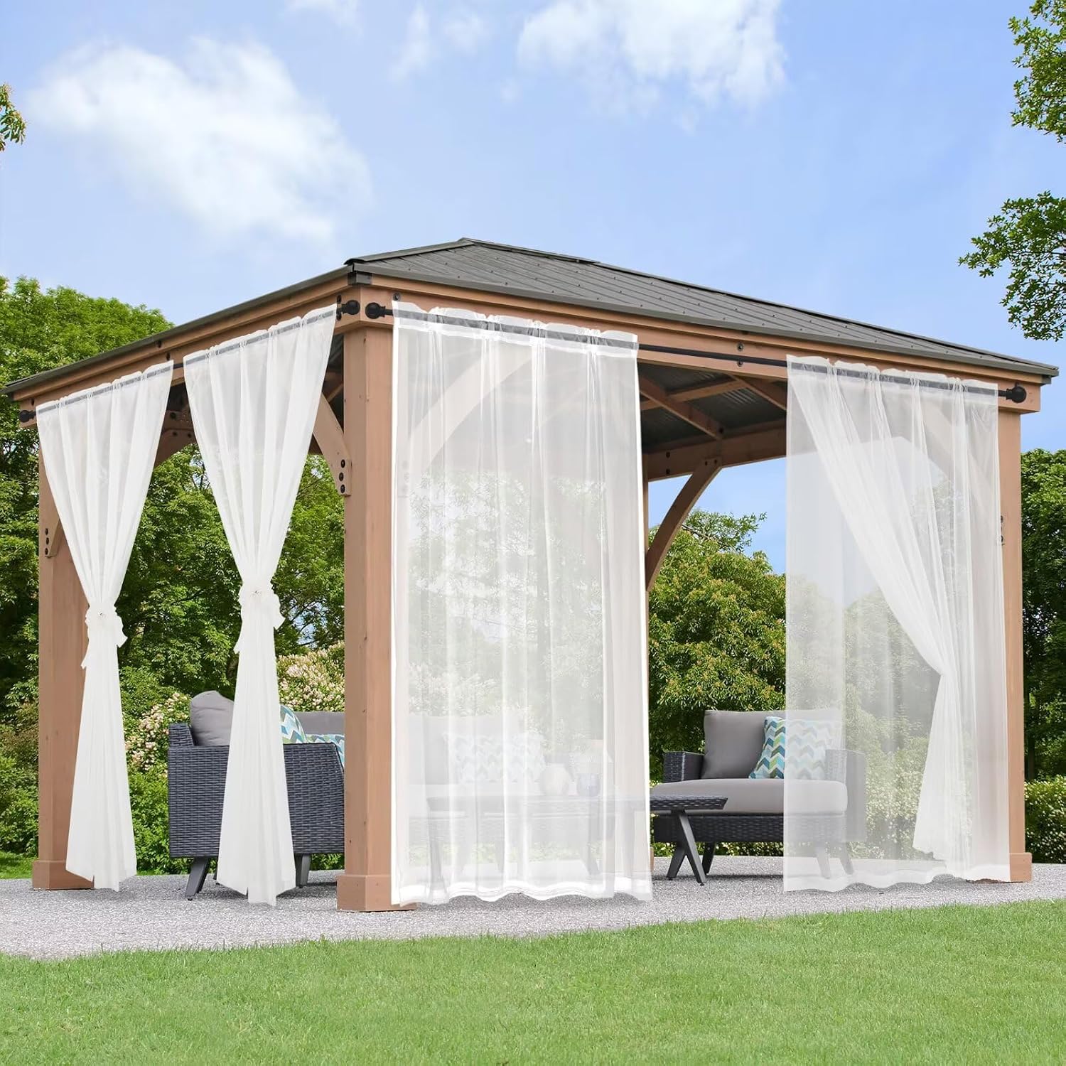 Two Layer White Waterproof Outdoor Sheer Curtains