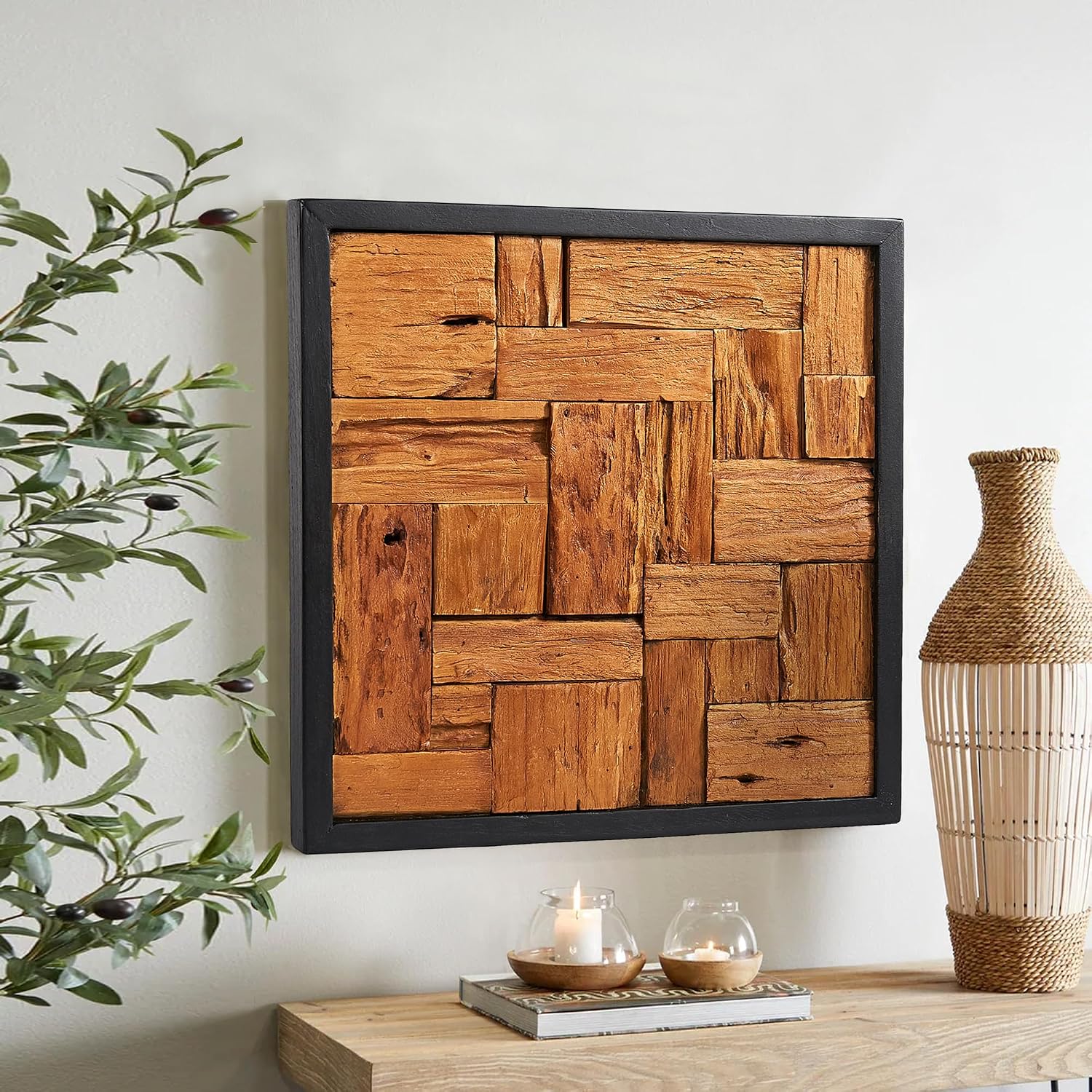 Reclaimed Teak Wood Square Farmhouse Wall Art