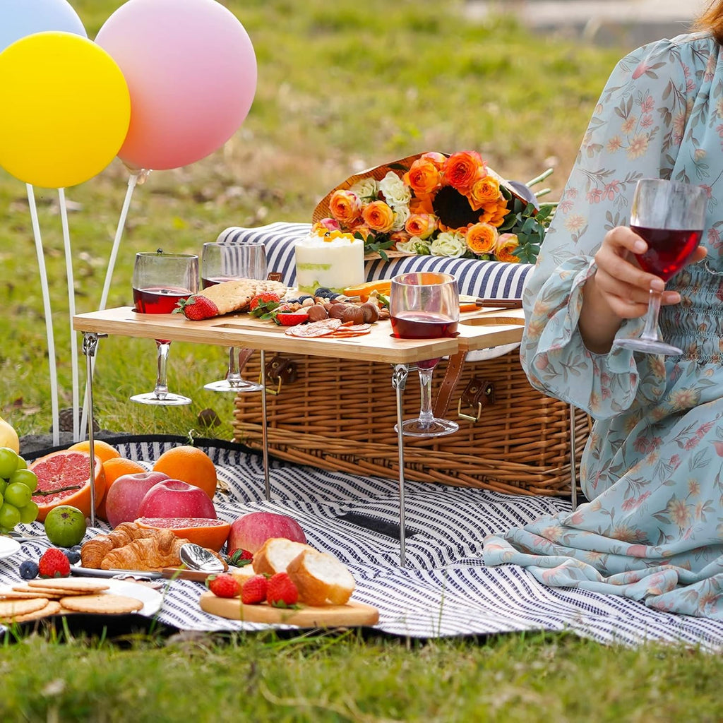 Four Person Striped Willow Picnic Basket Set