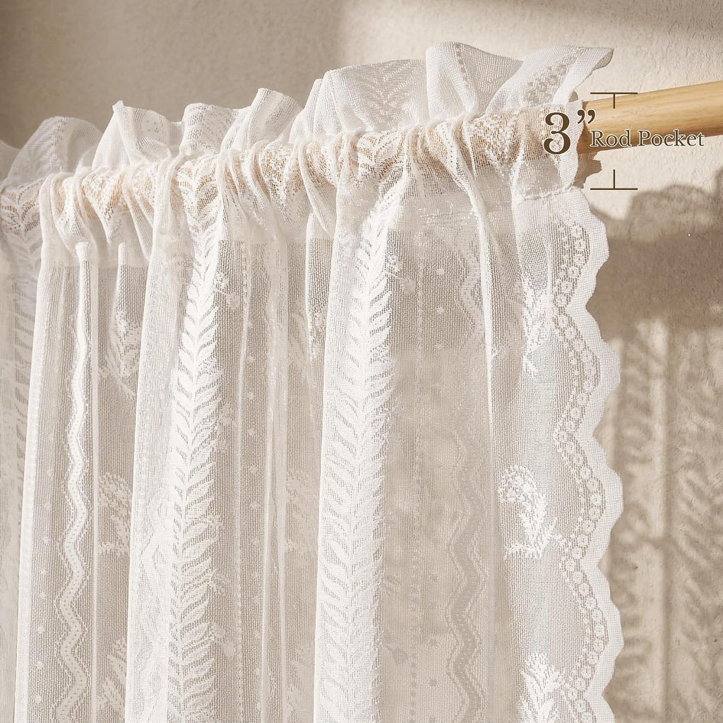 Two Panel White Lace Waterproof Outdoor Sheer Curtains