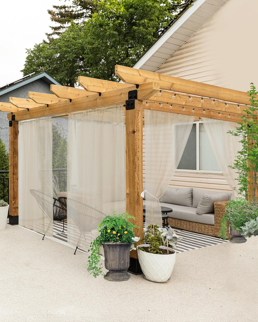 Six Linen Rod Pocket Waterproof Outdoor Curtains