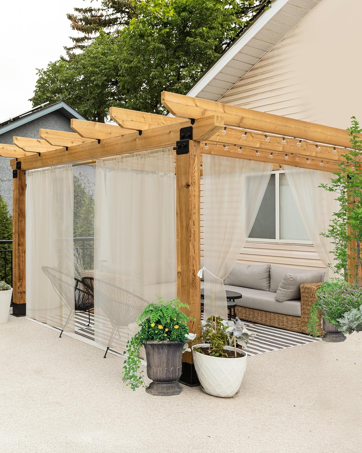 Six Linen Rod Pocket Waterproof Outdoor Curtains