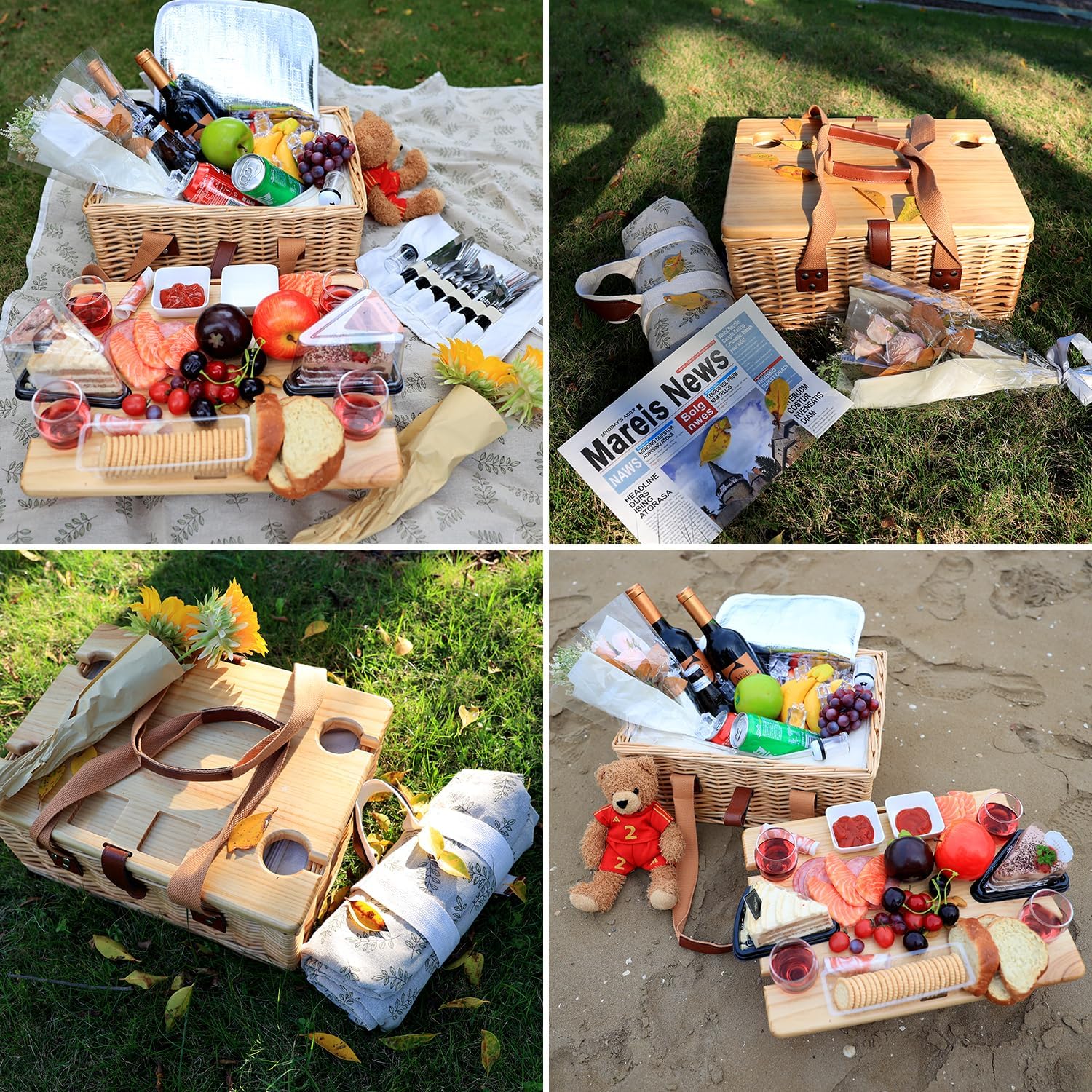 4 Person Wicker Picnic Basket Accessory Set